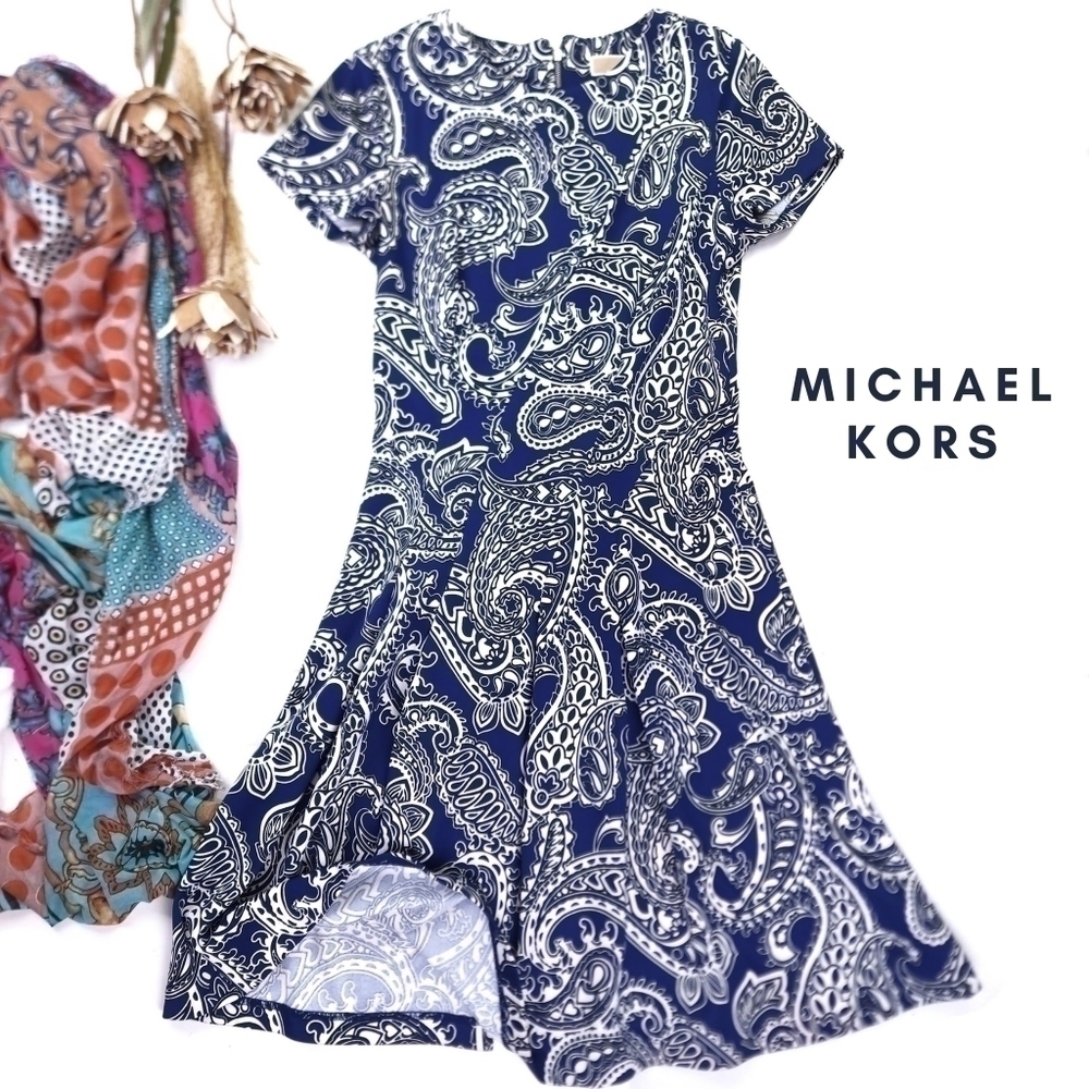 Michael Kors Blue White Paisley Print Dress Sz 4 - Picture 1 of 12